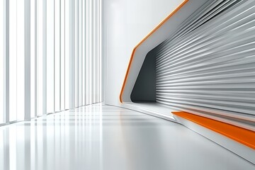 Poster - Modern White Interior Design with Orange Accents Futuristic Architecture Abstract Background