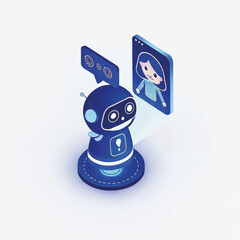 Poster - Friendly robot interacting with a user on a digital screen  