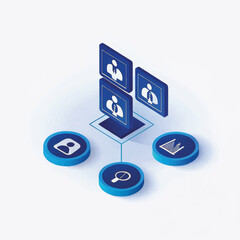 Poster - Digital icons representing teamwork and business analysis  