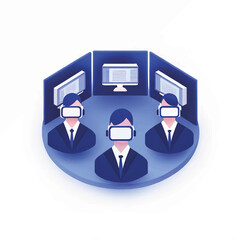 Poster - Virtual reality users engaged with technology in a modern workspace  