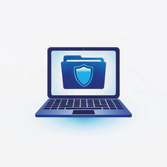 Poster - Laptop with security shield icon protecting digital files  