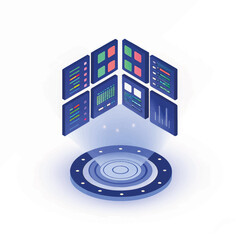 Poster - Digital data visualization interface with interactive graphs and charts  