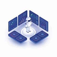 Poster - Cloud computing network with servers and laptops in blue tones  