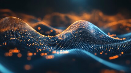 Aufkleber - Abstract glowing wave of particles, digital data flow, technology background.