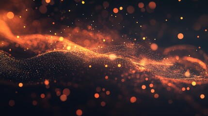 Poster - Abstract orange and gold particle wave background.