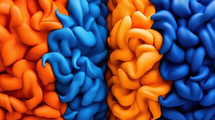 Poster - Abstract close-up of a vibrant blue and orange textured surface with swirling organic forms showcasing a three-dimensional colorful design pattern