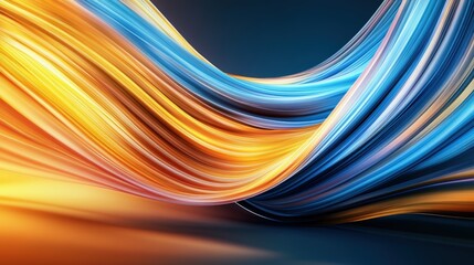 Fototapete - Abstract digital artwork featu swirling luminous bands of vibrant orange and blue colors creating dynamic flowing composition against dark backdrop