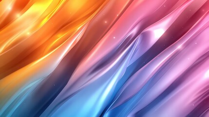 Poster - Abstract Image of Flowing Iridescent Fabric in Shades of Orange Pink and Blue with Subtle Sparkle Effects for Art and Design Creativity Inspiration