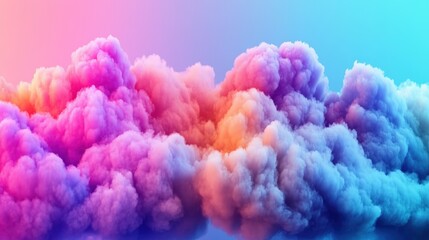 Fototapete - A Vibrant, Horizontal Band of Colorful Smoke Clouds in Pink, Purple, and Orange Against a Soft Blurred Pastel Background of Blue and Pink Hues