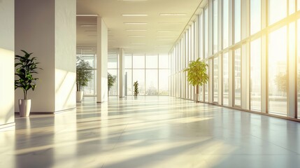 Aufkleber - Spacious bright office interior with potted plants and natural light ideal for corporate backdrop