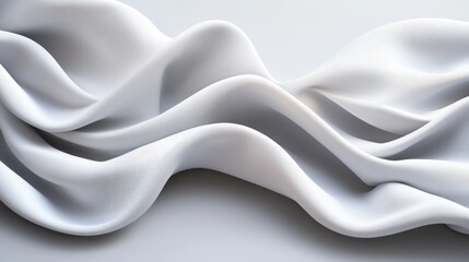 Poster - Abstract flowing undulating white fabric or silk design creating a wave-like pattern on a light gray background for elegant artistic visualizations