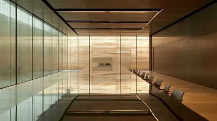 Aufkleber - Abstract meeting room interior with long glossy table stylish chairs and sand colored wall