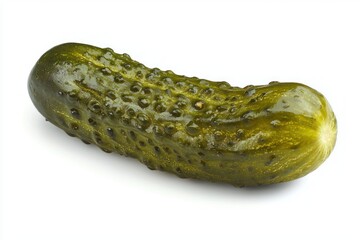Poster - Pickled cucumber close up on white background culinary ingredient showcasing texture and color