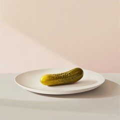 Poster - Single pickle on a white plate with a minimalist modern style for a food photography background