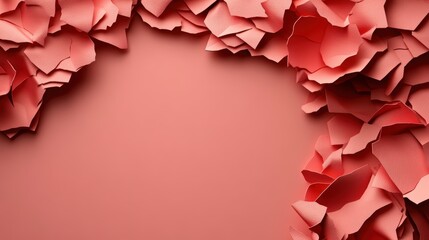 Poster - A stunning coral background with an intricate border of fragmented petal-like shapes framing a seamless and unblemished central area for design purposes