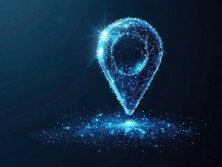Poster - futuristic digital location pin icon vector illustration on dark blue background