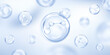 © Vector_Artist - Molecule inside bubble on blue background. Collagen serum drops. Cosmetic essence. Concept skin care cosmetics solution. Vector illustration