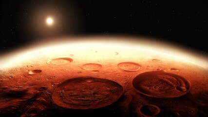 Wall Mural - martian landscape with impact craters.