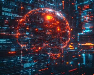 Aufkleber - Glowing AI brain with intricate technological layers