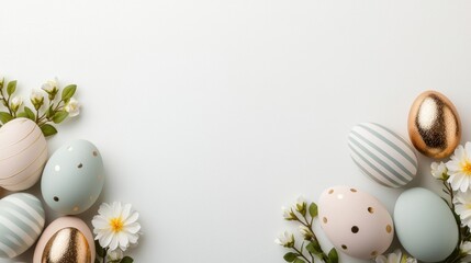 Poster - Easter wallpaper Concept, Modern Abstract Easter Wallpaper with Geometric Elements and Easter Eggs Surrounded by Floral Accents