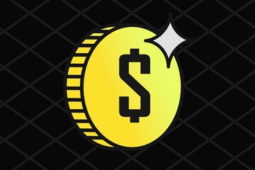Wall Mural - Golden Dollar: A shining golden coin boldly displays the dollar sign against a dark, textured backdrop, symbolizing wealth and financial prosperity. 