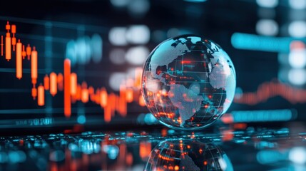 Poster - A digital globe overlaid with glowing financial symbols