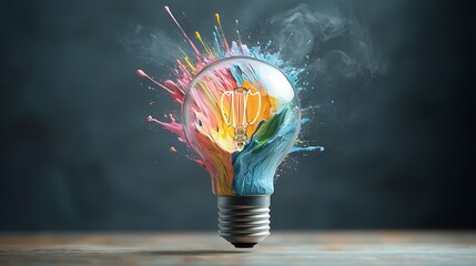 Poster - Colorful lightbulb explosion, creative concept