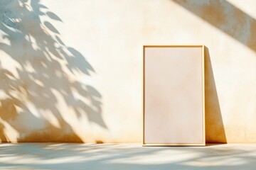 Poster - detailed image of framed art leaning against wall surrounded by soft shadows and wide copy space