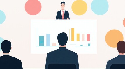 Poster - Engaging Corporate Meeting with Presenter Discussing Key Financial Metrics and Graphs