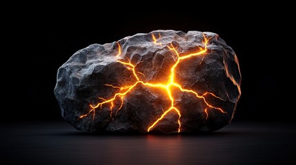 Poster - A photorealistic depiction of a large cracked stone with glowing orange light from its fissures presented in an incredibly detailed 4-giixel resolution