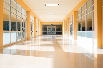 Poster - welcoming image of school building with inviting atmosphere captured under bright daylight showcasing clean and organized