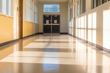Poster - welcoming image of school building with inviting atmosphere captured under bright daylight showcasing clean and organized