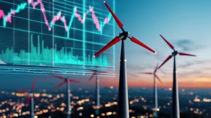 Poster - a futuristic cityscape powered by fossil fuels with price trend graphs floating above.