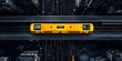 © ruangrit19 - A sleek modern train glides through a futuristic urban landscape  long title A aerial image showcasing a streamlined yellow train traveling between