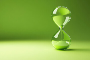 Poster - A vibrant green hourglass sits against a bold backdrop, symbolizing the passage of time in a striking and modern way.