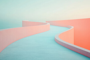 Poster - A stylized curved pathway in soft pastel shades invites viewers to explore abstract spaces filled with tranquility.