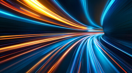 Aufkleber - Illuminated Tunnel of Light: A mesmerizing abstract tunnel, crafted with vibrant streaks of light in fiery oranges and cool blues, symbolizing speed, technology, and a journey through the unknown.