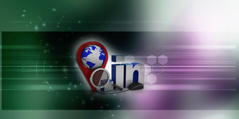 Fototapete - 3d rendering globe with dot in near navigation sign
