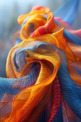 Fototapete - This artwork showcases a vibrant abstract background with a gradient line pattern. It features smooth curves and spiral ribbon waves enhanced by illuminated accents for added depth.