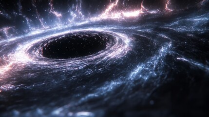 Wall Mural - a black hole and its surrounding accretion disk, with beams of light radiating from its core