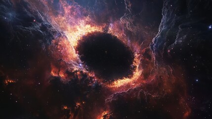 Wall Mural - a black hole surrounded by colorful nebulae, with cosmic gases and stars orbiting around it