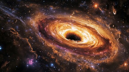 Wall Mural - a black hole surrounded by colorful nebulae, with cosmic gases and stars orbiting around it