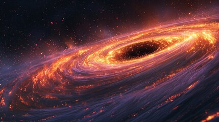 Wall Mural - a black hole surrounded by glowing energy waves, with particles flying toward it