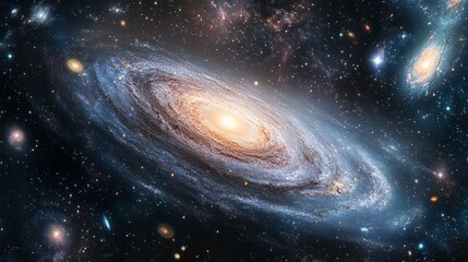 Wall Mural - A cosmic landscape with a black hole at its core, surrounded by swirling galaxies and nebulae 