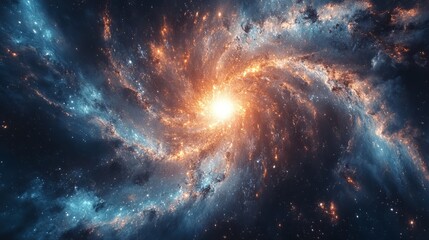 Wall Mural - A galaxy colliding with a black hole, with stars and matter being drawn into its center 