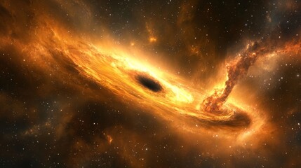Wall Mural - A nebula in space near a black hole, with gases swirling into the event horizon
