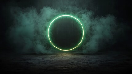 Poster - Empty circle neon glow in smoky dark studio
