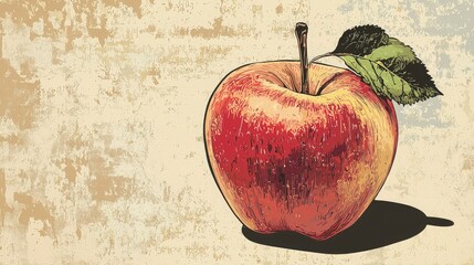 Poster - A retro-inspired apple illustration with a textured finish and bold outlines. 