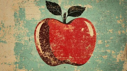 Poster - A retro-inspired apple illustration with a textured finish and bold outlines.