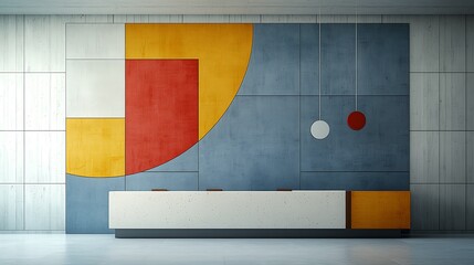 Aufkleber - Modern reception desk with geometric wall art